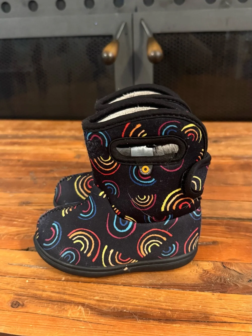 Bogs Black Toddler Rain & Snow Boots with Multicolor Swirl Pattern - Size T6